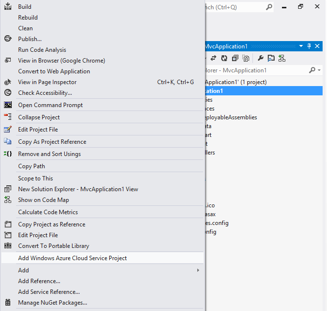 How to add a Windows Azure Cloud Service Project on an existing Web Project