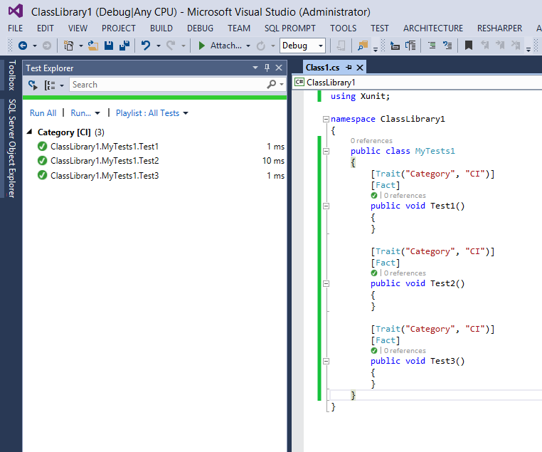 Trait and Visual Studio Test Explorer